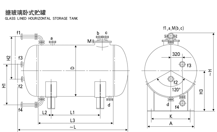 臥式搪玻璃儲罐規(guī)格尺寸